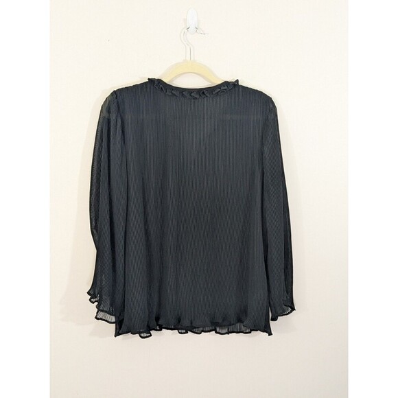 Loft Black Shear Pleated Blouse Tunic 3/4 Sleeve Ruffle Special Occasion Size XL - Picture 9 of 9
